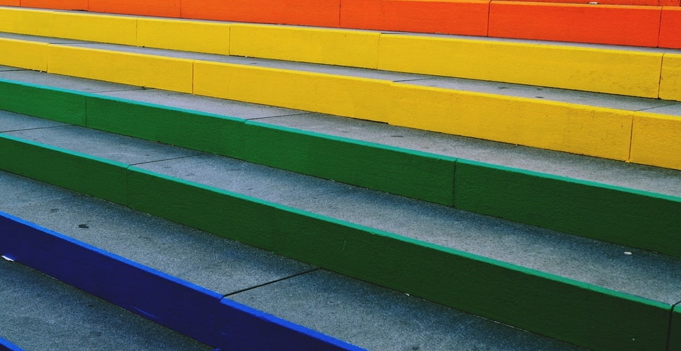 stairs colored in the colors of the rainbow